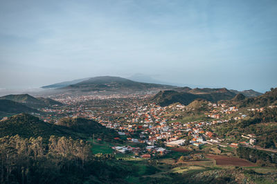 High angle view of townscape against sky