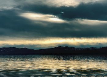 Scenic view of lake against sky during sunset