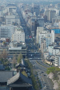 High angle view of buildings in city