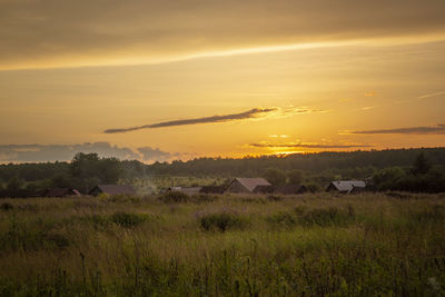 Scenic view of field against sky during sunset