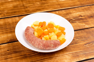 High angle view of breakfast served on table