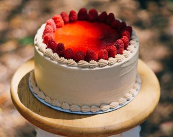 Close-up of strawberry cake on table