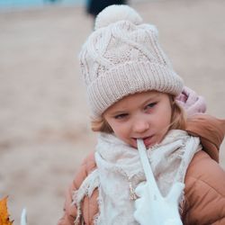 Portrait of cute girl in snow