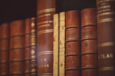 Close-up of books in shelf