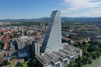 High angle view of buildings in city