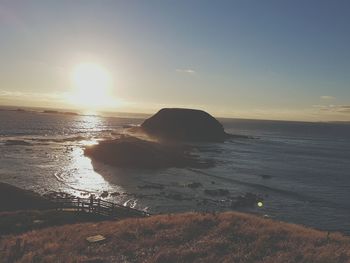 Scenic view of sea against sky at sunset