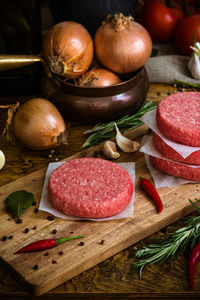 Close-up of vegetables on cutting board