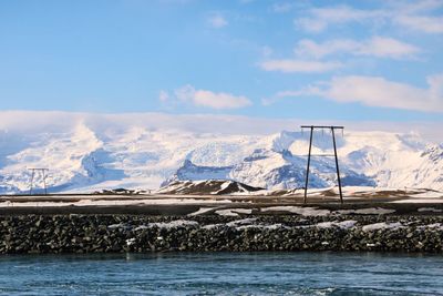 Scenic view of snowcapped mountains against sky