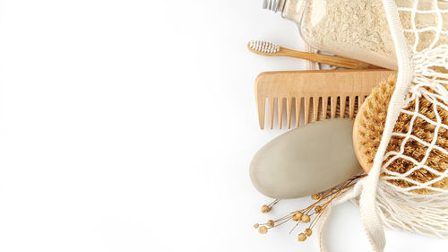 High angle view of coffee on table against white background