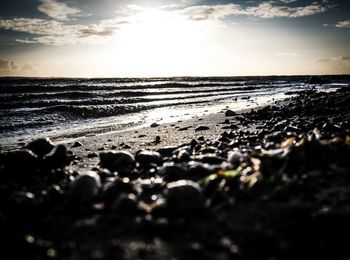 Scenic view of beach at sunset