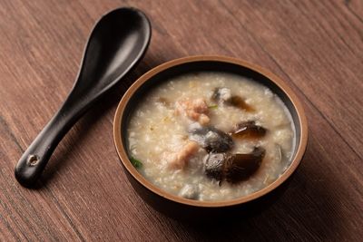 Close-up of soup in bowl on table