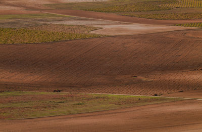 Aerial view of agricultural field in castilla la mancha, spain