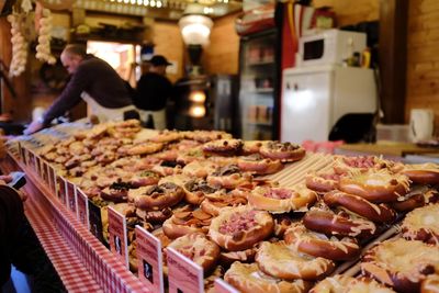 High angle view of food on display at store