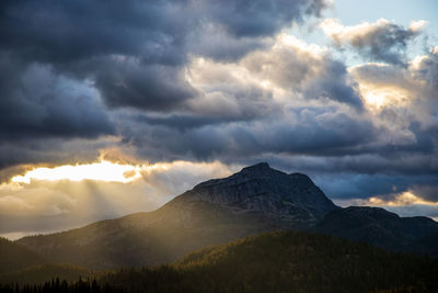 Scenic view of mountains against cloudy sky