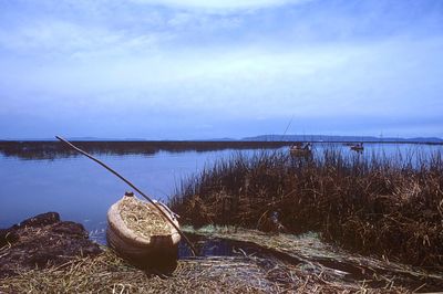 View of reet boat in lake