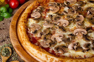 Close-up of pizza on table