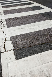 High angle view of zebra crossing on road