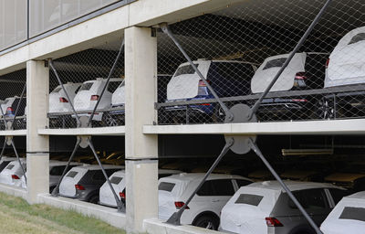 High angle view of cars in parking lot