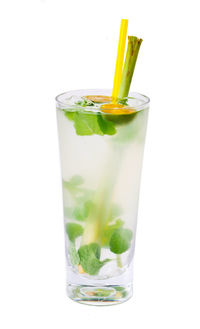 Close-up of drink against white background