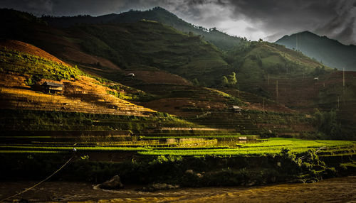 Scenic view of landscape against mountain range