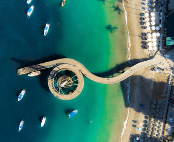 High angle view of swimming pool by window