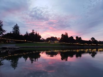 Scenic view of lake against sky at sunset