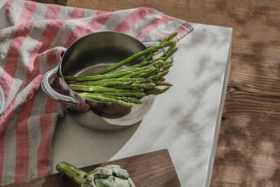 High angle view of food on table