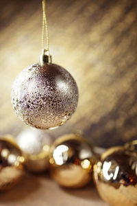 Close-up of baubles on table