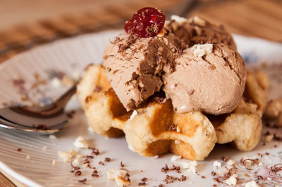 Close-up of ice cream in plate