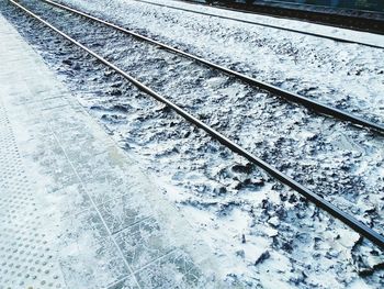 High angle view of railroad tracks during winter