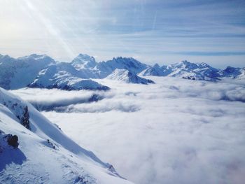 Snowcapped mountain during foggy weather