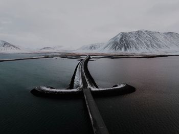 Scenic view of lake against sky during winter