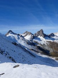 Scenic view of snowcapped mountains against sky
