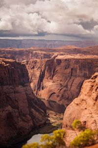 Scenic view of rock formations against cloudy sky