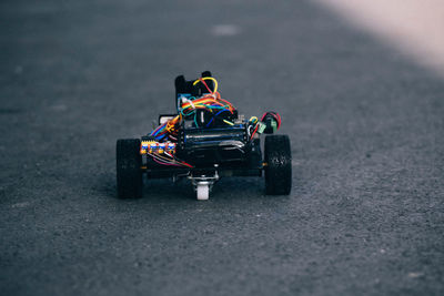 High angle view of toy car on road