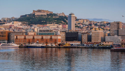 Port of naples at dawn seen from the sea