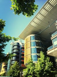 Low angle view of building against blue sky