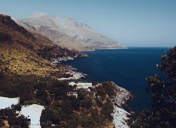 High angle view of sea against clear sky