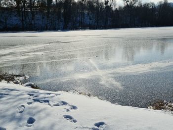 Scenic view of snow covered land