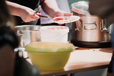 Human hand catering outside 