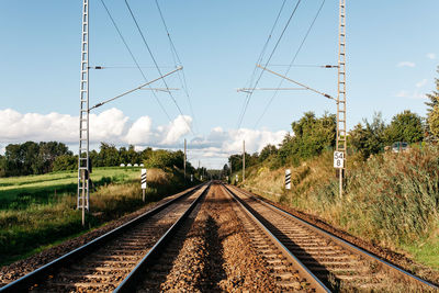 Surface level of railway tracks against sky