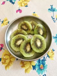 High angle view of fruits in bowl on table