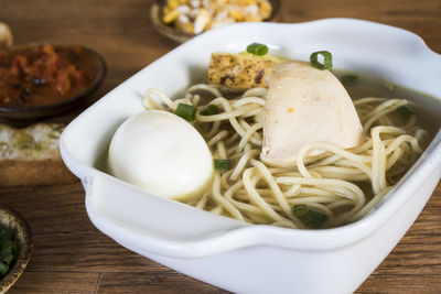 High angle view of food in bowl on table