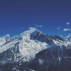 Low angle view of snow mountains against sky