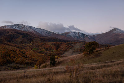 Scenic view of mountains against clear sky