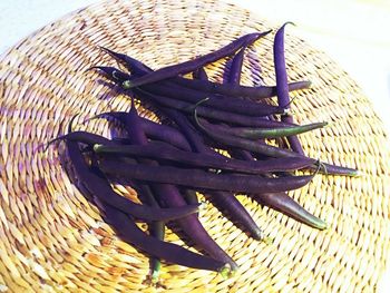 High angle view of wicker basket on table