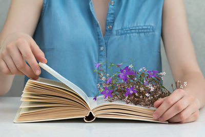 Midsection of woman reading book