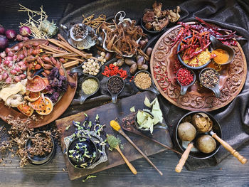 High angle view of fruits on table