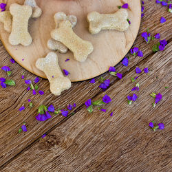 High angle view of cookies on table