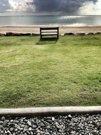 Scenic view of sea against cloudy sky